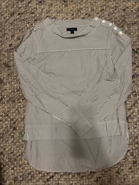 J. Crew Navy & White Striped Button-Shoulder Long Sleeve Top